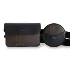 未使用級 近年モデル BALLY ボディバッグ 斜めがけ 総柄 レザー ブラック