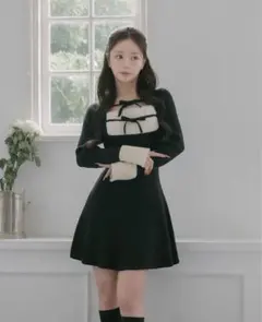 Darich ダーリッチ リボンファーフレアニットミニワンピース