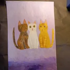 猫の手描きアクリル画イラスト