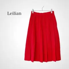 良品★レリアン プリーツスカート 11号 赤 裏地付 きれいめ 上品 アクセント