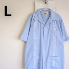 古着　Guayabera　ガイヤベラ　キューバシャツ　ブルー　メキシカンシャツ