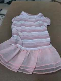犬服 フリル付きドレス ピンクと白のストライプ　Ｓ