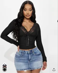 FASHION NOVA 長袖 レース トップス ブラック