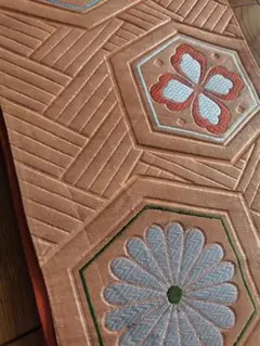 オレンジ系 八角形刺繍 袋帯