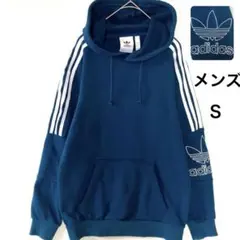 adidas アディダス ダークブルー パーカー 3本ライン トレフォイル刺繍