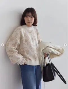 サマンサモスモスブルー　花柄シャギーニットプルオーバー