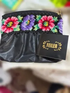 FEILER フラワー刺繍 ポーチ 中型