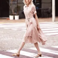 深田恭子着用 美品 ザヴァージニア レースプリーツシャツワンピース 38 ピンク