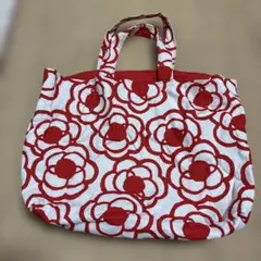 赤と白の花柄エコバッグ　リバーシブル
