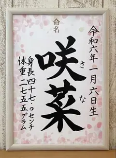 手書き命名書　オーダー　ピンク系　出産祝い　お七夜