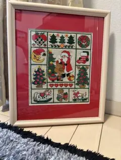 ハンドメイド　刺繍　クリスマス　額縁　手作り　サンタクロース柄