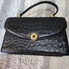 オーストリッチレザー ハンドバッグ 黒