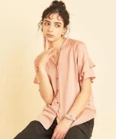 BEAUTY&YOUTH スキッパーラッフルスリーブブラウス ピンク