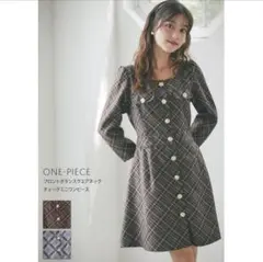 トッコクローゼット フロントボタンスクエアネックチェックミニワンピース