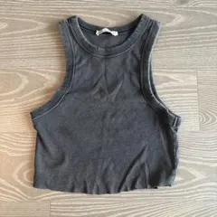 ZARA リブ クロップド タンクトップ ダークグレー Mのサムネイル