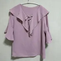 韓国　フリル襟 ブラウス 半袖　ピンク