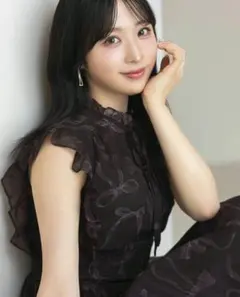 リボン＆フリル付きウエストシャーリングリボンプリントプリーツワンピースBR