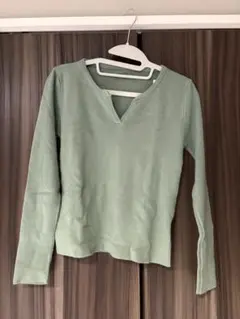 Doula Doula キーネック リブニット 長袖 グリーン