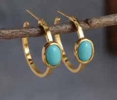 新品未使用　ターコイズ　ゴールドピアス　レディース　ヴィンテージ　ボヘミアン