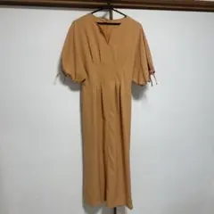 新品ドロストスリーブウエストタックワンピース オレンジ