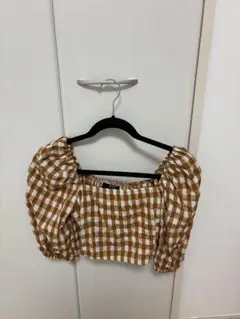 Bershka 茶色と白のチェック ブラウス Mのサムネイル