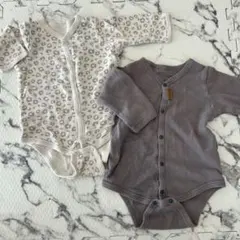 レオパード柄・グレー長袖 ボディスーツ 肌着 ロンパース 2枚セット 80cm