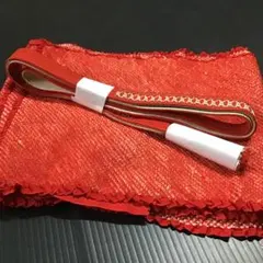 レディース　絹　帯揚げ帯締めセット　赤　絞り　591-12