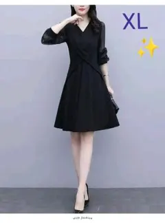 新品☆ 卒業式 入学式 ブラック フォーマル シフォン Aライン 結婚式 XL