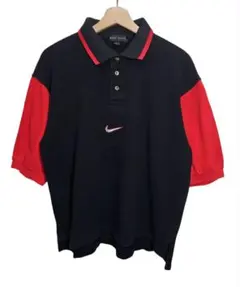 90s NIKE GOLF センターロゴ刺繍 ポロシャツ 黒 × 赤