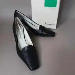 602/新品/銀座かねまつ/パンプス/24㎝/ヒール6cm/ブラック/スクエア