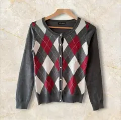 即購入可　アーガイル柄 　グレー　 カーディガン　パールボタン　美品　M 春　秋