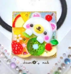 レジン ヘアゴム くまちゃん アイスクリーム ピンク×ラメパープル◡̈