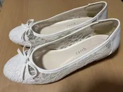 美品✨️ アースミュージック＆エコロジー レース パンプス 白 シルバー 23cm