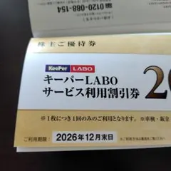 KeePer技研 キーパーラボ20％割引券　VTホールディングス株主優待券 1冊