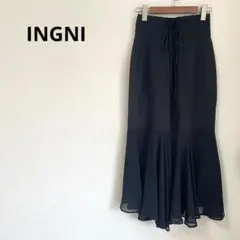 《INGNI イング》後ろレースアップ マーメイドロングスカート 黒 シフォン