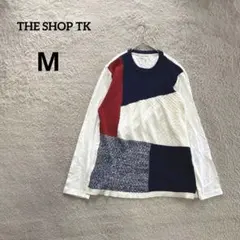 THE SHOP TK 長袖カットソー クレイジーパターン 異素材切替M白赤紺