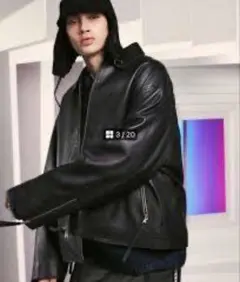 山田涼介着用✨ラムレザープライムオーバー襟付きシングルライダースジャケット　02