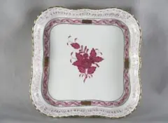 【ヘレンド】プレート　アポニー ピンク スクエア型プレート 透かし 未使用