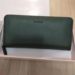 BARCOS バルコス 緑 レザー 長財布 カード入れ付き ラウンドファスナー