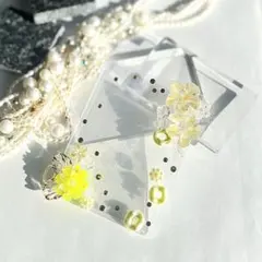 トレカケースデコ B8 硬質ケースデコ クリア 黄色 イエロー 花 ストーン s