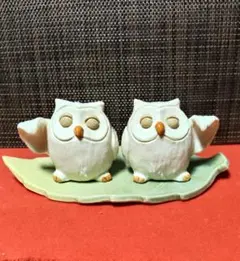 【手作り陶器】葉乗り招きフクロウ
