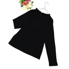 美品✨ディスコート（L）フリルネック メロー リブニット 長袖カットソー 黒