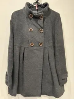 グレー ダブルブレスト ウールコート Aライン