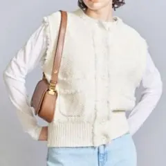 BEAUTY＆YOUTH☆コットンナイロンツイードニットベスト　ジレ　白系
