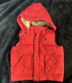 ポロ　ラルフローレン　 赤 ダウンベスト 90cm フード　ジップアップ