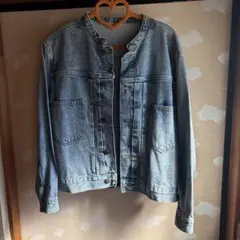 ノーカラーデニムジャケット ライトブルー