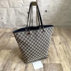 本物☆グッチ GG柄 キャンバス レザー トートバッグ ハンドバッグ 黒 A4可