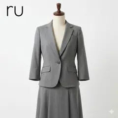 ru 丸井 スカートスーツ セットアップ グレー M 9号　七分袖