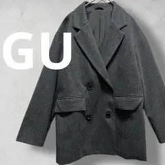 GU チェック柄 オーバーサイズ ダブルブレストジャケット ダークグレー
