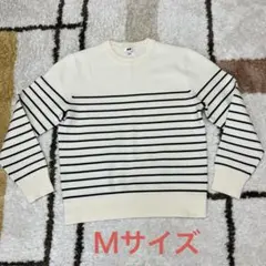 ウオッシャブルミラノリブクルーネックセーター M オフホワイト ボーダー